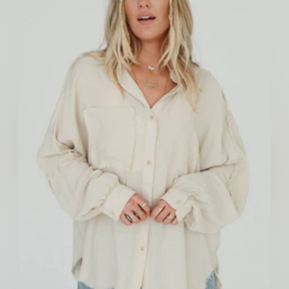Light beige boho button down blouse